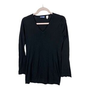ACROBAT Black V Neck‎ Long Sleeve Silk Cotton Blend Top Womens Medium luxury